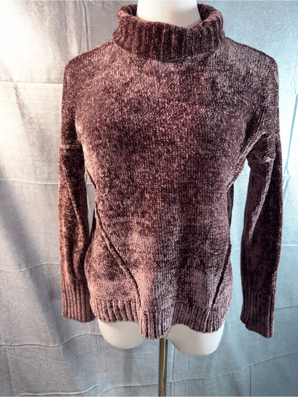 2176-Pink Rose Plum Chenille Turtleneck Sweater